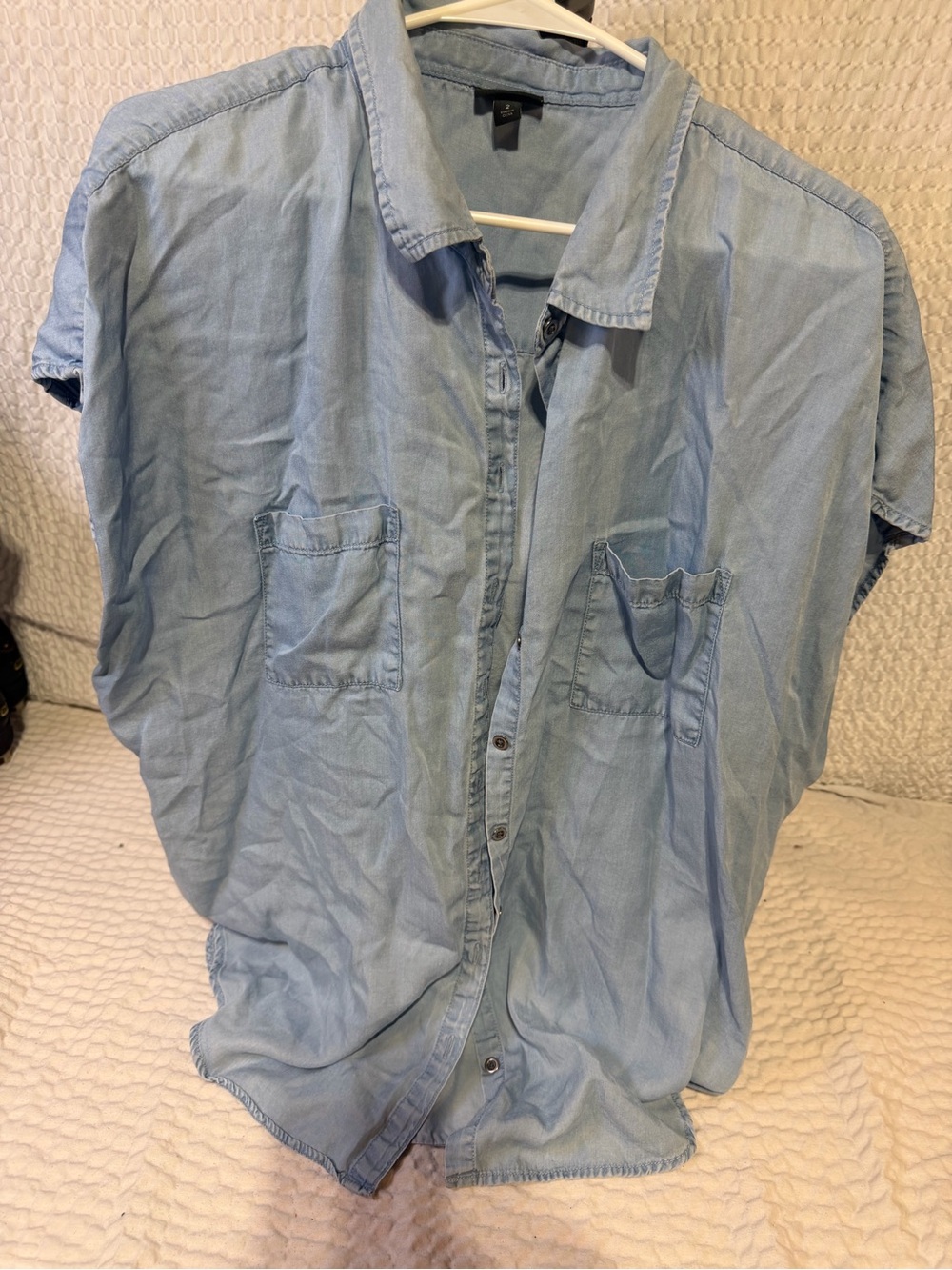 torrid Light Blue Denim-Style Short Sleeve Button-Down Shirt